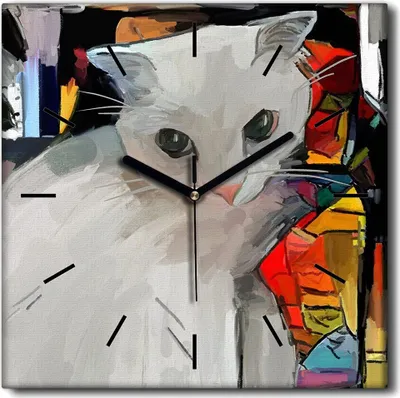 Produktbild von Coloray Uhr auf Leinwand 30x30 cm Wand Uhr Dekoration Wohnzimmer Segeltuch schwarze Hände -Katze Tier Abstraktion.