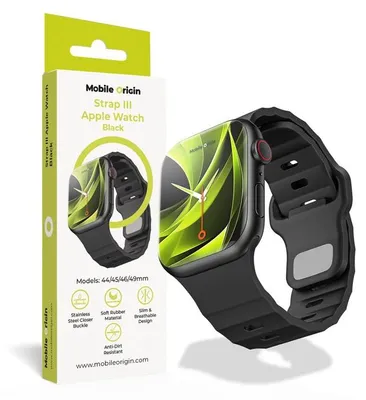 Obrázek produktu pro Mobile Origin AWMS-03-BLK, Pásek, Chytré hodinky, Černá, Apple, Apple Watch Ultra 1/2/3 - 49 mm Apple Watch 10 - 46 mm Apple Watch 9/8/7 - 45 mm Apple Watch..., Fluoroelastomer