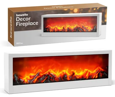 Produktbild von Bewello – Mobiler elektrischer Dekokamin für den Kaminsims oder Tisch – Kamin mit LED-Flammeneffekt – Batterie oder USB – 60 x 10 x 20 cm