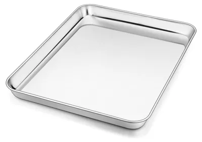 Productafbeelding van Bakplaat rechthoekig roestvrij staal - 31,5 x 24,6 x 2,5 cm - Vaatwasmachinebestendig - Spiegelgepolijst