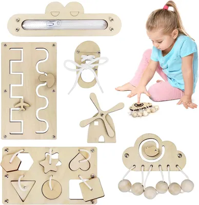 Immagine prodotto di Tavola sensoriale Montessori in legno, set da 6 pezzi - Accessori per bambini dai 1 ai 6 anni