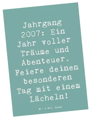 Produktbild von Mr. & Mrs. Panda Postkarte Spruch 2007 Geburtstag - Meeresbrise - Geschenk, Alter, Glückwunsch, Geburtstagskind, Jahrgang, bildkarte, unvergessliche Momente, einzelkarte