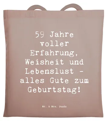 Produktbild von Mr. & Mrs. Panda Jutebeutel Spruch 59. Geburtstag - Braun Pastell - Geschenk, dokumententasche, Laptoptasche, Happy Birthday, 59 Jahre alt, Schultasche, einkaufsshopper