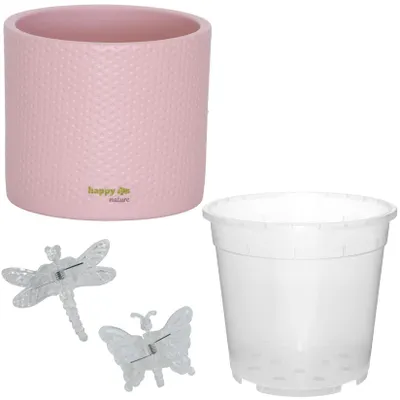 Produktbild von Set für Orchideen Keramik Blumentopf Toscana silber rosa matt Ø 13.5 cm H 12.5 cm