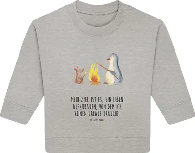 Produktbild von Mr. & Mrs. Panda Organic Baby Pullover Pinguin Lagerfeuer 24. - 36. Monat - Heather Grey - Geschenk, Maus, Job, Arbeit, Bullover