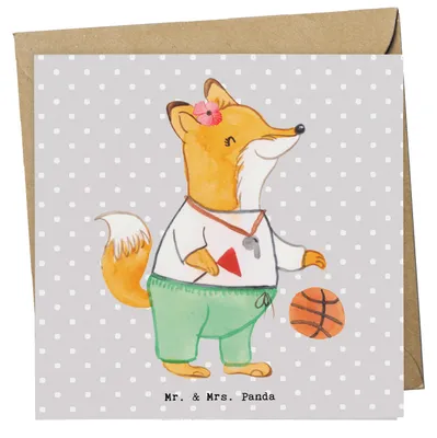 Produktbild von Mr. & Mrs. Panda Grußkarte Basketballtrainerin Herz - Grau Pastell - Geschenk, Basketball, faltkarte, Verein, Training, Glückwunschkarte, Sport, Klappkarte, doppelkarte