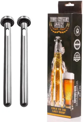 Image de Bâtonnets de refroidissement pour bouteilles de bière - Bâtonnets en acier inoxydable pour maintenir les boissons au frais - Ensemble de 2 bâtonnets, idéal pour les amateurs de bière, parfait comme cadeau