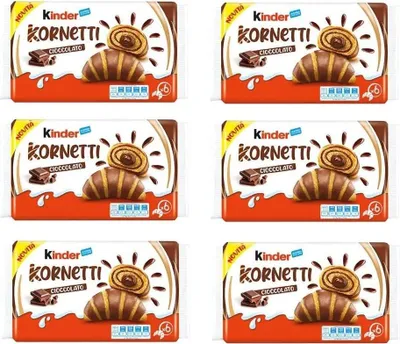 Produktbild von 6x Ferrero Kinder Kornetti Cioccolato Cornetti Mit Schokolade Gefüllte Croissants Packung mit 252g, jede Packung enthält 6 Croissants