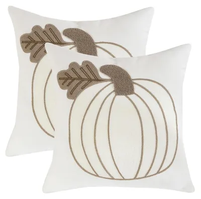 Immagine prodotto di Cuscini decorativi a tema Halloween, 45x45 cm, confezione da 2, con ricamo di zucche e foglie, colore grigio