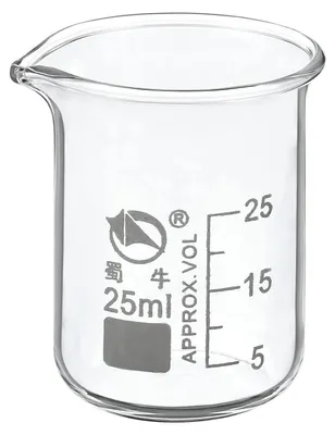 Productafbeelding van Maatbeker van 25 ml, gemaakt van borosilicaatglas, met trechter en schaalverdeling, geschikt voor laboratorium en keuken