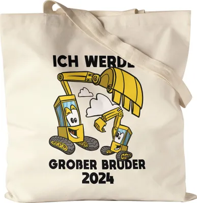 Produktbild von Ich Werde Großer Bruder 2024 Jutebeutel Stoffbeutel Canvas Ankündigung Schwangerschaft Bruder Schwester Bagger Traktor Baustelle