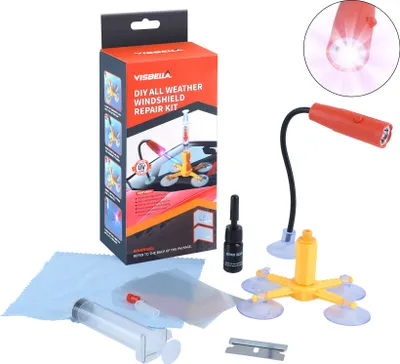 Produktbild von Speed Steinschlag Reparaturset Windschutzscheibe,Universelles Auto Glas Reparatur Set für Steinschläge und Risse in Fahrzeugscheiben mit UV-Lampe