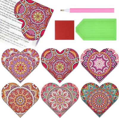 Produktbild von 6 Stück Herzform Diamond Painting Lesezeichen Set Erwachsene Kinder Basteln Mädchen Geschenke Diamant Malerei Mandala