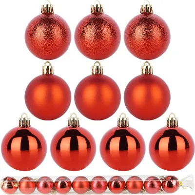 Produktbild von Christbaumkugeln - 10er Set - Bruchsicher - Kunststoff - Rote Weihnachtskugeln Geprägt 5cm