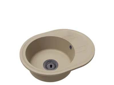 Produktbild von Granitspüle Einbecken Oval BELLA – Beige mit Einbeckensiphon Schwarz