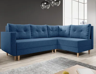 Produktbild von Easy4You Ecksofa Baldur L-Form Marineblau – 235x93x145 cm - Schlafsofa mit Bettkasten und Schlaffunktion - Eckcouch mit Stauraum, Holzfüße und Kissen – Links – Stoff Lux 20