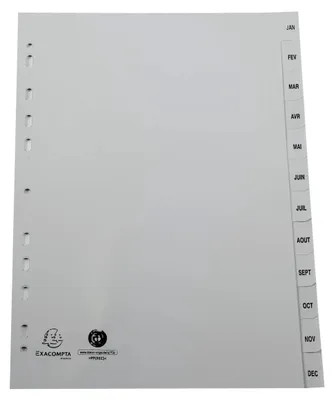 Produktbild von Exacompta 10x Register A4 RC-PP 120µ Taben Jan-Dec (FR) 12 Positionen Grau 1812E