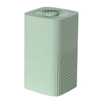 A light green air purifier is shown against a white background.
