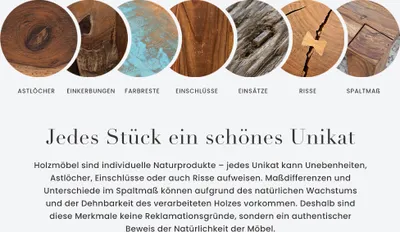 Produktbild von Massivholz Esstisch WILD OAK 160cm natur schwarz Wildeiche Baumkante geölt X-Gestell