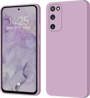 A split image showing the front and back of a purple phone case on a white background.