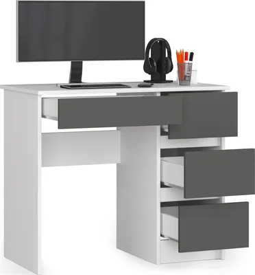 Produktbild von BDW Büroschreibtisch mit 4 Schubladen, Gamingtisch, Weiss / Grau Rechts