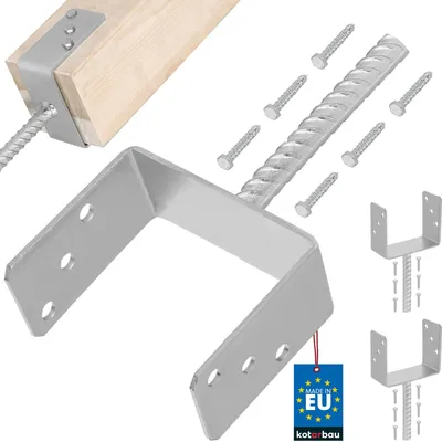 Produktbild von KOTARBAU® 2er Set U Pfostenträger zum Einbetonieren 141mm mit Riffeldolle Pfostenanker für Zaunpfosten Pfostenschuh mit Betonanker verzinkter Stahl