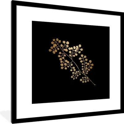 Produktbild von MuchoWow® MuchoWow® Gerahmtes Poster Gold - Zweig - Blatt 40x40 cm - Poster mit zchwarzem Bilderrahmen - Poster - Plakat im Rahmen