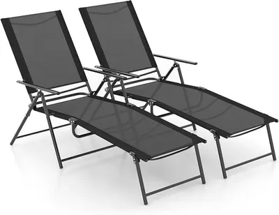 Imagen del producto de Juego de dos tumbonas plegables, 189 cm de largo, fabricadas en metal, con capacidad de carga de hasta 150 kg. Tumbonas con respaldo ajustable, reposapiés, ideales para la playa, el balcón, el jardín, el patio o la terraza ()