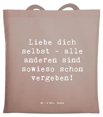 Produktbild von Mr. & Mrs. Panda Schultasche Spruch Selbstakzeptanz Liebe - Braun Pastell - Geschenk, Motivation, Shopping Tasche, Stimmung, Zitat, bedingungslose, Laptoptasche, Tote Bag