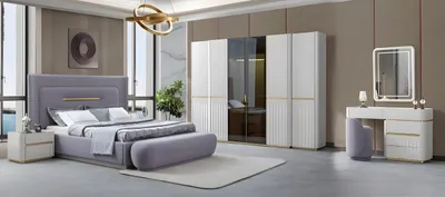 Produktbild von Komplettes Schlafzimmer Set Doppelbett Holzschrank Schminktisch