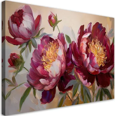 Produktbild von Leinwandbild Pfingstrosen Blumen Rot Natur 60x40 Feeby Rot bild für die wand bereit zum aufhängen