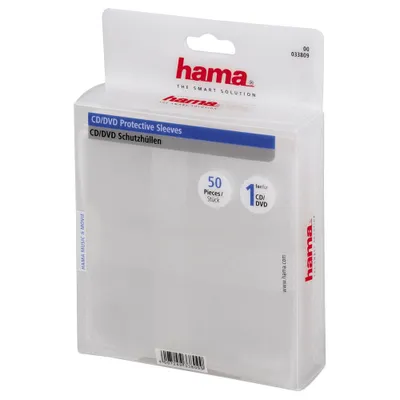 Obrázok produktu pre Hama ochranné obaly na CD/DVD, balenie po 50 ks, 135 x 185 x 37 mm, priehľadné