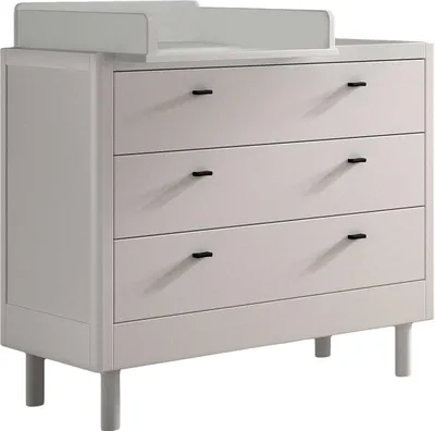 Produktbild von Kommode mit Windelregal Forrest - 3 Schubladen - Massivholz Buche - weiß