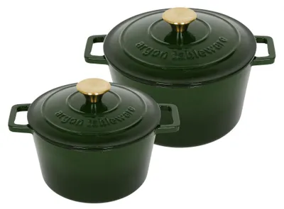 Produktbild von Argon Ta 2-teiliges rundes Auflaufformen-Set aus Gusseisen – 2,8 l / 4,5 l – Grün