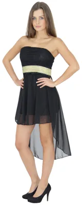 Produktbild von y Sommer Bandeau Kleid Vokuhilaschnitt Cocktailkleid Partykleid schwarz, Größe:M
