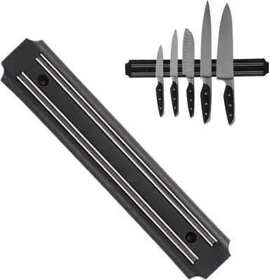 Image de Porte-couteau magnétique noir 25cm barre magnétique en acier inoxydable avec outil de montage
