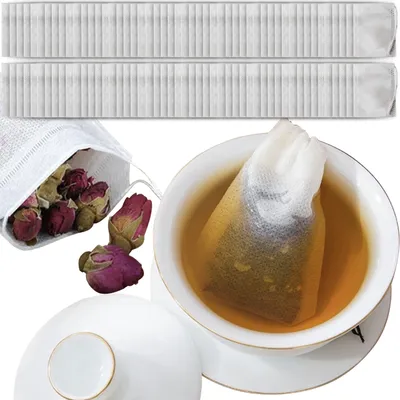 A collage showing tea bags, dried rose buds, and a cup of tea.