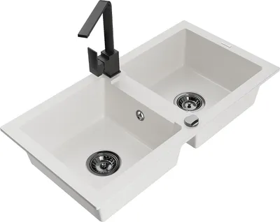 Immagine prodotto di Mexen Mario lavello in granito a 2 vasche con miscelatore da cucina Rita, bianco - 6504-20-670300-70