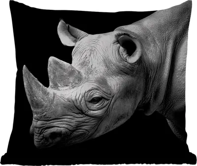 Produktbild von MuchoWow® Outdoor Kissen - Tiere - Nashorn - Schwarz - Weiß - Porträt - 45x45 cm - Wetterfest - Lounge Kissen - Fotokissen - Dekoratives Kissen