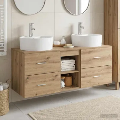 Immagine prodotto di Maison Exclusive - Set di 3 mobili da bagno in legno effetto "Artisan" (rovere), dimensioni 129 x 44,5 x 82 cm