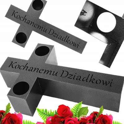 Zdjęcie produktu dla Znicze na grób | Nowość | Duży znicz | Z Grawerem "KOCHANEMU DZIADKOWI" | Dla Dziadka  Metalowy 50 cm Długości Marmurowy Dekoracja na grób KRZYŻ