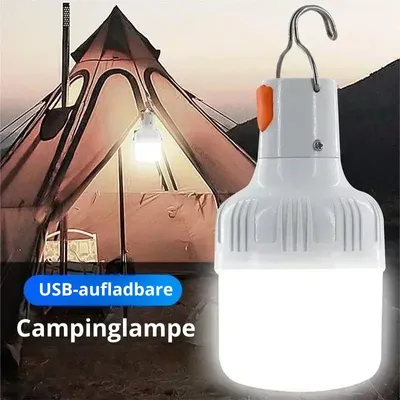Produktbild von 60 W Outdoor-Notleuchte mit 3 Helligkeitsstufen – 2er-Set, USB-Akku-LED-Lampe mit Aufhängung