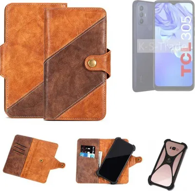Produktbild von K-S-Trade Handyhülle Schutzhülle Bookstyle Case Wallet-Case kompatibel mit TCL 305 Cover Klapphülle Kantenschutz Smartphone dunkelbraun braun 1x