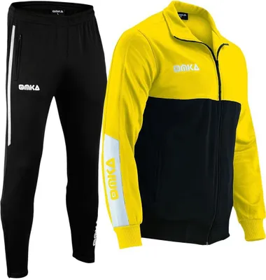 Jacke und Hose des OMKA Herren Sport Gelb Trainingsanzugs mit Polokragen und doppellagigem Stoff, ideal für Workouts, Jogging, Fußballtraining oder Freizeitbekleidung, OMKA Set jetzt online bestellen
