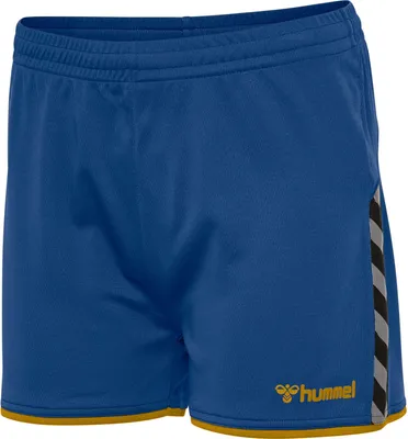 Productafbeelding van Hummel Authentic Poly Shorts, damesmodel, kleur: TRUE BLUE/SPORTS YELLOW, maat: XS
