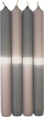 Produktbild von INNA-Glas Dip Dye Stabkerzen LISSITA, 4 Stück, grau-silbergrau, 25cm, Ø2,3cm, 11h - Tafelkerze