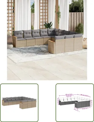 Produktbild von The Living Store 11-tlg. Garten-Sofagarnitur mit Kissen Beige Poly Rattan