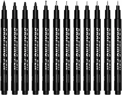 Productafbeelding van Pigment Liner - Set van 12 - Fineliner zwart 0,2 mm - 3 mm + penseelpunt - Kalligrafieset voor tekenen - Manga