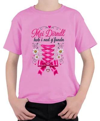 Produktbild von Mei Dirndl hob i ned g'fundn Wiesn Lederhose Bayern Kinder T-Shirt, Pink, 140