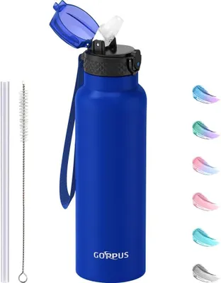 Produktbild von Trinkflasche Goppus Isolierte Wasserflasche mit Strohhalm, 750 ml, Edelstahl-Thermosflasche, doppelwandige, auslaufsichere Fitnessstudio-Wasserflasche